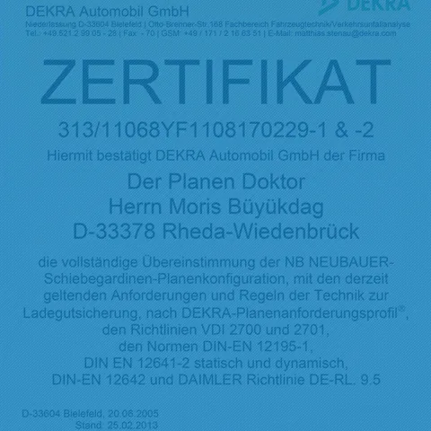 DEKRA-Zertifikat des Fachbetriebs